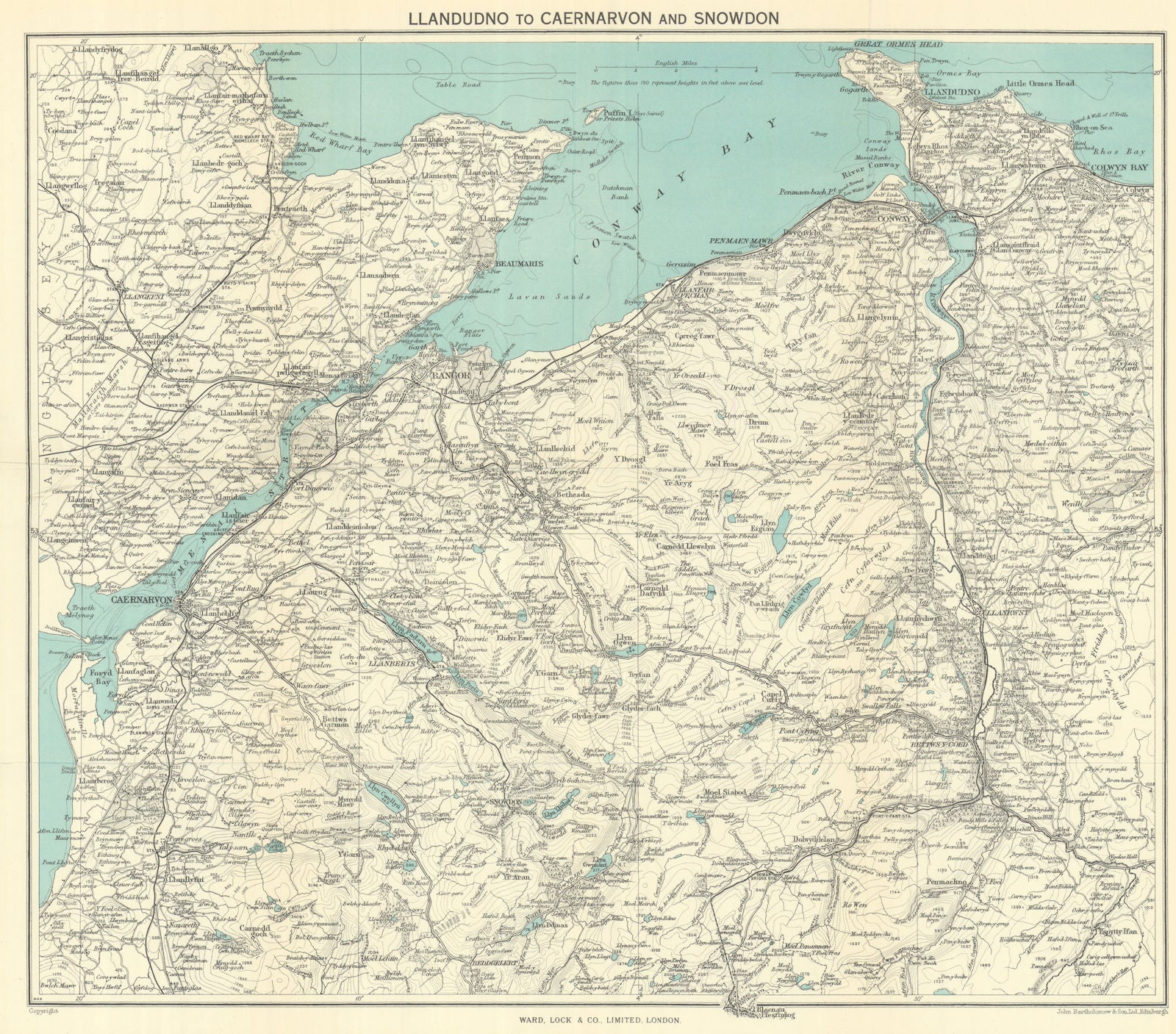 NW WALES. Llandudno Caernarvon Snowdonia Anglesey Bangor. WARD LOCK 1951 map